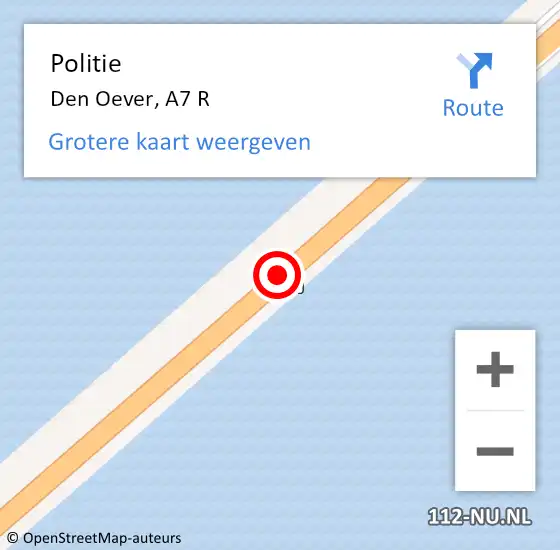 Locatie op kaart van de 112 melding: Politie Den Oever, A7 R op 11 maart 2018 08:33
