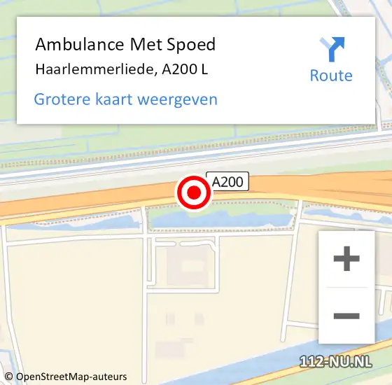 Locatie op kaart van de 112 melding: Ambulance Met Spoed Naar Haarlemmerliede, A200 L op 11 maart 2018 16:53