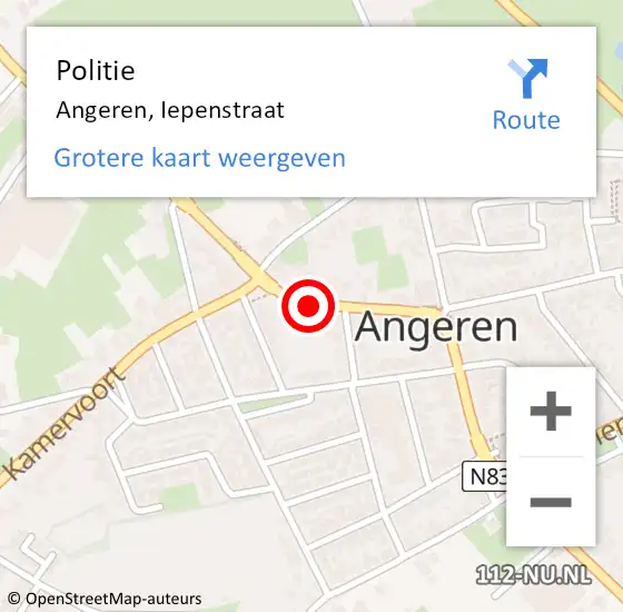 Locatie op kaart van de 112 melding: Politie Angeren, Iepenstraat op 11 maart 2018 19:20
