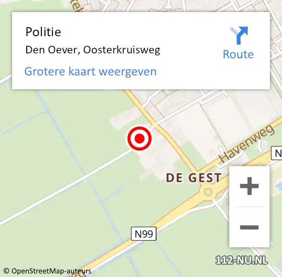 Locatie op kaart van de 112 melding: Politie Den Oever, Oosterkruisweg op 11 maart 2018 20:27