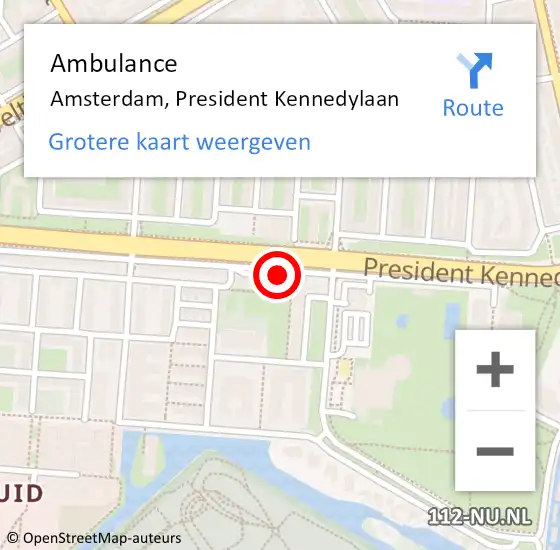 Locatie op kaart van de 112 melding: Ambulance Amsterdam, President Kennedylaan op 11 maart 2018 21:17