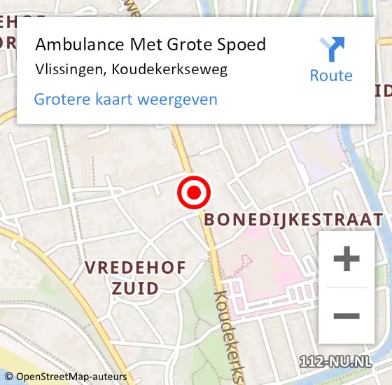 Locatie op kaart van de 112 melding: Ambulance Met Grote Spoed Naar Vlissingen, Koudekerkseweg op 11 maart 2018 21:59