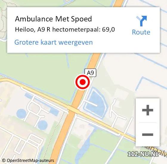 Locatie op kaart van de 112 melding: Ambulance Met Spoed Naar Heiloo, A9 R hectometerpaal: 68,5 op 11 maart 2018 23:35