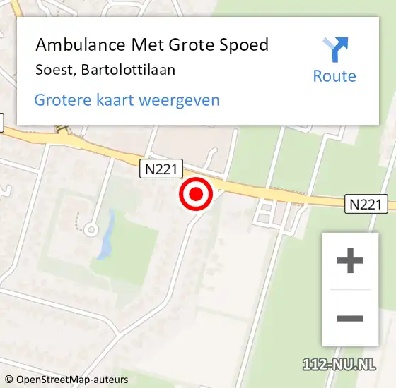 Locatie op kaart van de 112 melding: Ambulance Met Grote Spoed Naar Soest, Bartolottilaan op 12 maart 2018 00:52