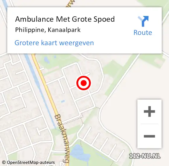 Locatie op kaart van de 112 melding: Ambulance Met Grote Spoed Naar Philippine, Kanaalpark op 12 maart 2018 01:47