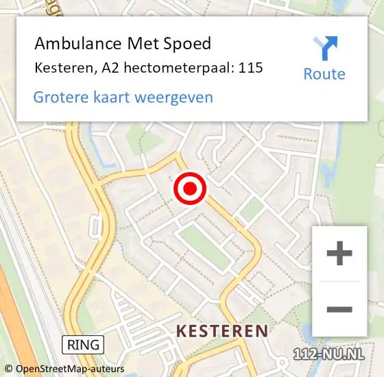 Locatie op kaart van de 112 melding: Ambulance Met Spoed Naar Kesteren, A2 hectometerpaal: 115 op 12 maart 2018 08:10