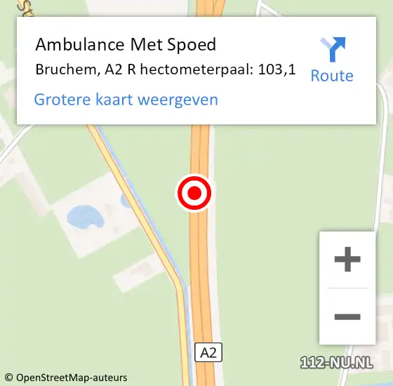 Locatie op kaart van de 112 melding: Ambulance Met Spoed Naar Bruchem, A2 R hectometerpaal: 103,1 op 12 maart 2018 08:23