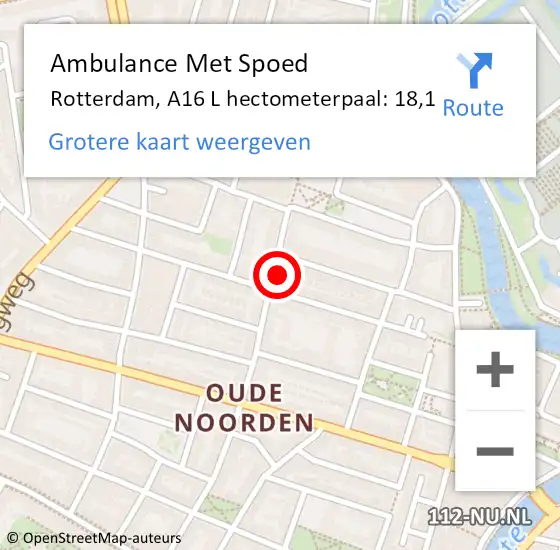 Locatie op kaart van de 112 melding: Ambulance Met Spoed Naar Rotterdam, A16 L hectometerpaal: 18,1 op 12 maart 2018 09:19