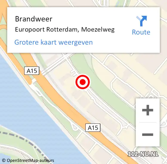 Locatie op kaart van de 112 melding: Brandweer Europoort Rotterdam, Moezelweg op 12 maart 2018 09:20