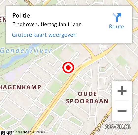 Locatie op kaart van de 112 melding: Politie Eindhoven, Hertog Jan I Laan op 12 maart 2018 10:36