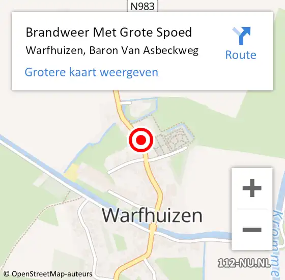 Locatie op kaart van de 112 melding: Brandweer Met Grote Spoed Naar Warfhuizen, Baron Van Asbeckweg op 18 februari 2014 22:37
