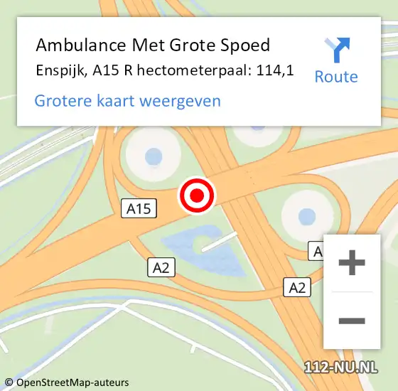 Locatie op kaart van de 112 melding: Ambulance Met Grote Spoed Naar Enspijk, A15 R hectometerpaal: 114,1 op 12 maart 2018 11:49