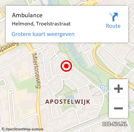 Locatie op kaart van de 112 melding: Ambulance Helmond, Troelstrastraat op 12 maart 2018 12:53