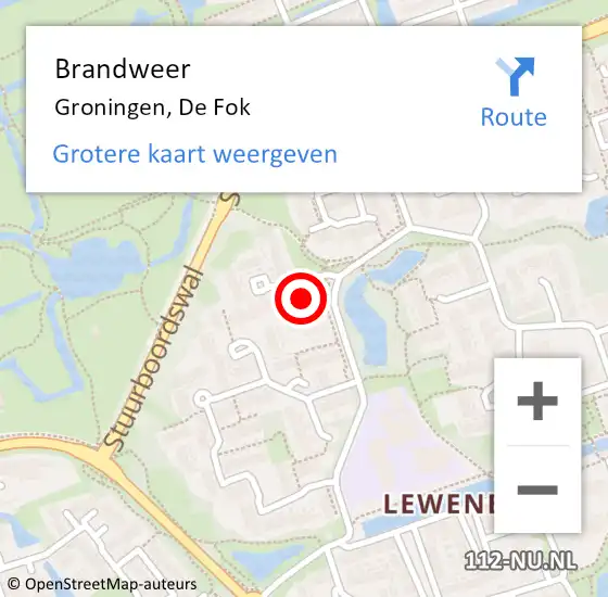 Locatie op kaart van de 112 melding: Brandweer Groningen, De Fok op 12 maart 2018 13:25