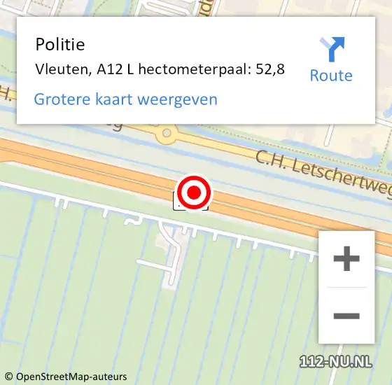 Locatie op kaart van de 112 melding: Politie Vleuten, A12 L hectometerpaal: 56,3 op 12 maart 2018 15:17