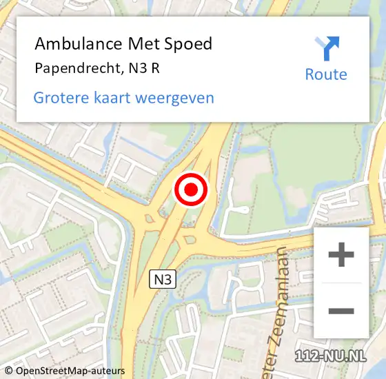 Locatie op kaart van de 112 melding: Ambulance Met Spoed Naar Papendrecht, N3 R hectometerpaal: 2,0 op 12 maart 2018 16:09