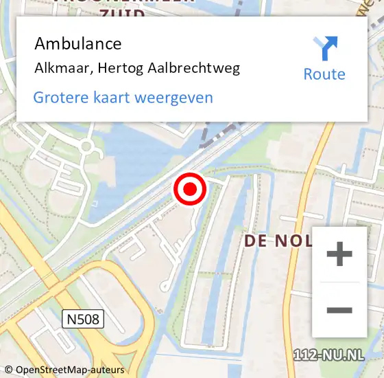 Locatie op kaart van de 112 melding: Ambulance Alkmaar, Hertog Aalbrechtweg op 12 maart 2018 18:09