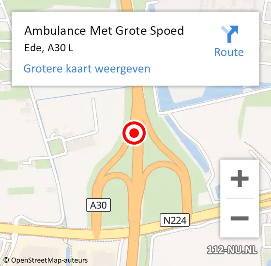 Locatie op kaart van de 112 melding: Ambulance Met Grote Spoed Naar Ede, A30 L op 12 maart 2018 18:14