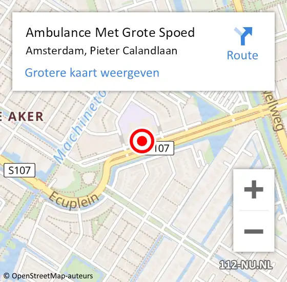 Locatie op kaart van de 112 melding: Ambulance Met Grote Spoed Naar Amsterdam, Pieter Calandlaan op 12 maart 2018 18:46
