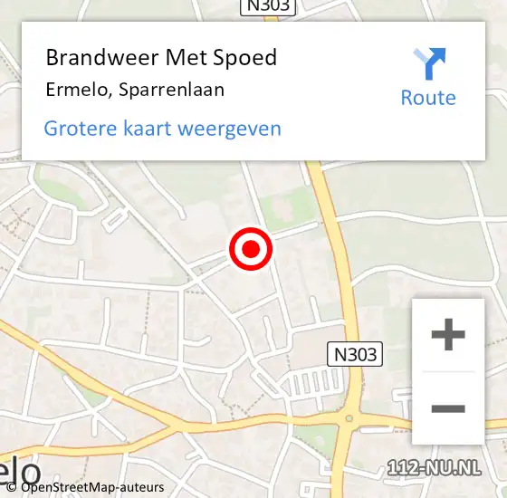 Locatie op kaart van de 112 melding: Brandweer Met Spoed Naar Ermelo, Sparrenlaan op 19 februari 2014 01:16