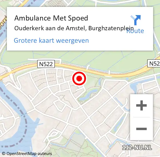 Locatie op kaart van de 112 melding: Ambulance Met Spoed Naar Ouderkerk aan de Amstel, Burghzatenplein op 12 maart 2018 23:41