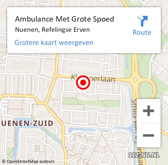 Locatie op kaart van de 112 melding: Ambulance Met Grote Spoed Naar Nuenen, Refelingse Erven op 13 maart 2018 01:20