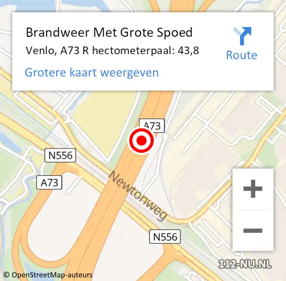 Locatie op kaart van de 112 melding: Brandweer Met Grote Spoed Naar Venlo, A73 R hectometerpaal: 43,8 op 13 maart 2018 06:57