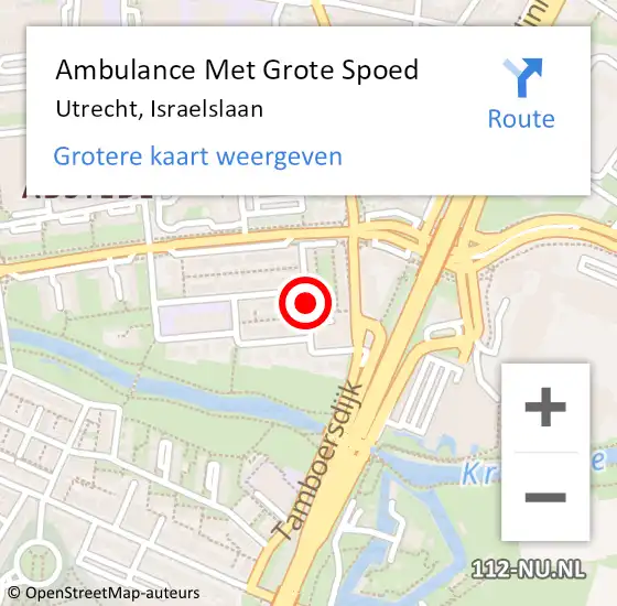 Locatie op kaart van de 112 melding: Ambulance Met Grote Spoed Naar Utrecht, Israelslaan op 13 maart 2018 13:03