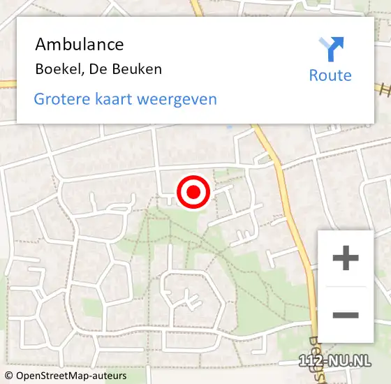Locatie op kaart van de 112 melding: Ambulance Boekel, De Beuken op 13 maart 2018 14:01
