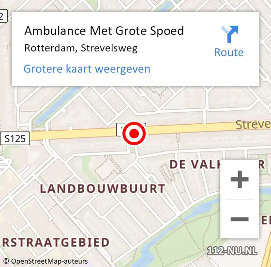 Locatie op kaart van de 112 melding: Ambulance Met Grote Spoed Naar Rotterdam, Strevelsweg op 13 maart 2018 15:26