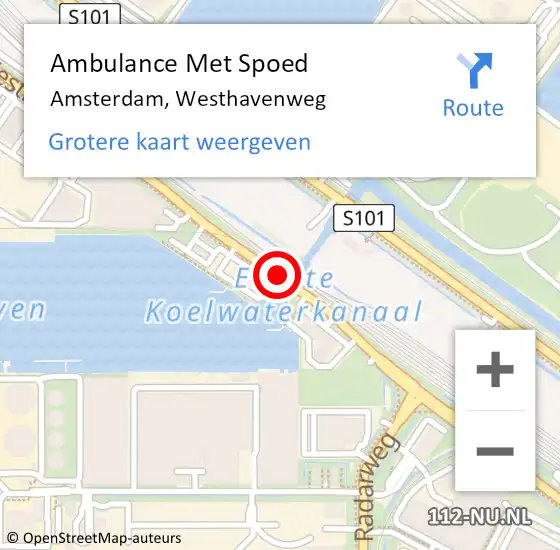 Locatie op kaart van de 112 melding: Ambulance Met Spoed Naar Amsterdam, Westhavenweg op 13 maart 2018 16:48