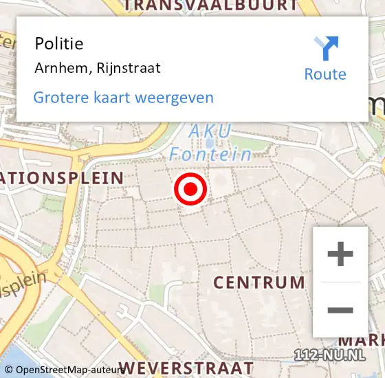 Locatie op kaart van de 112 melding: Politie Arnhem, Rijnstraat op 13 maart 2018 17:42