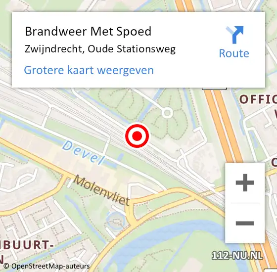 Locatie op kaart van de 112 melding: Brandweer Met Spoed Naar Zwijndrecht, Oude Stationsweg op 13 maart 2018 19:11