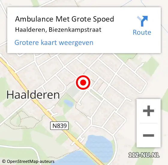 Locatie op kaart van de 112 melding: Ambulance Met Grote Spoed Naar Haalderen, Biezenkampstraat op 13 maart 2018 19:28