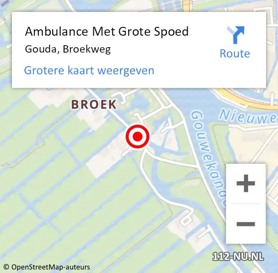 Locatie op kaart van de 112 melding: Ambulance Met Grote Spoed Naar Gouda, Broekweg op 13 maart 2018 22:25