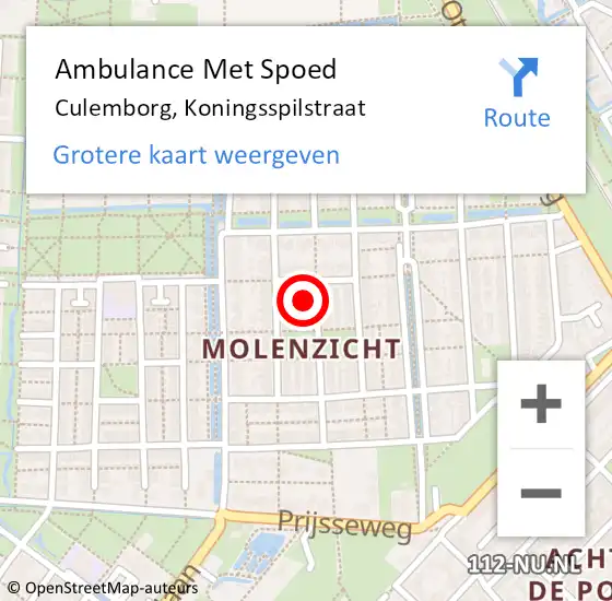 Locatie op kaart van de 112 melding: Ambulance Met Spoed Naar Culemborg, Koningsspilstraat op 13 maart 2018 23:01