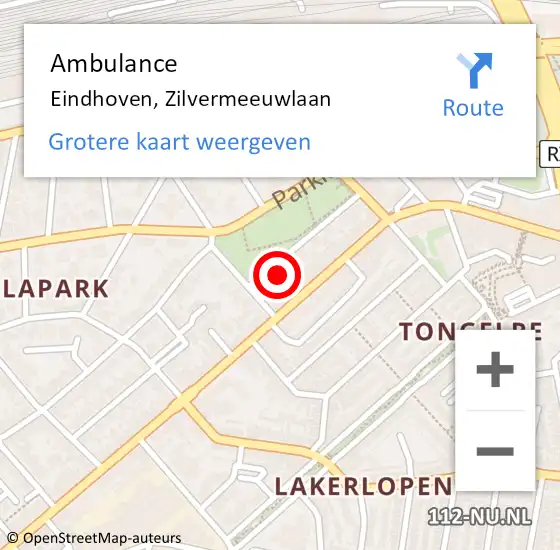 Locatie op kaart van de 112 melding: Ambulance Eindhoven, Zilvermeeuwlaan op 14 maart 2018 05:50