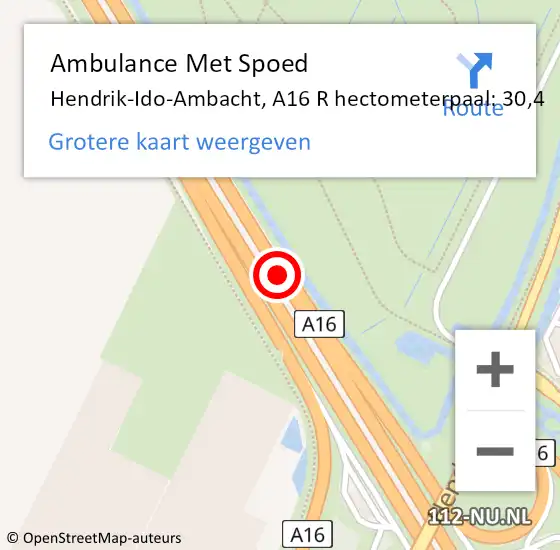 Locatie op kaart van de 112 melding: Ambulance Met Spoed Naar Hendrik-Ido-Ambacht, A16 L hectometerpaal: 29,5 op 14 maart 2018 06:47