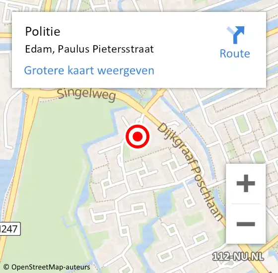 Locatie op kaart van de 112 melding: Politie Edam, Paulus Pietersstraat op 14 maart 2018 08:13