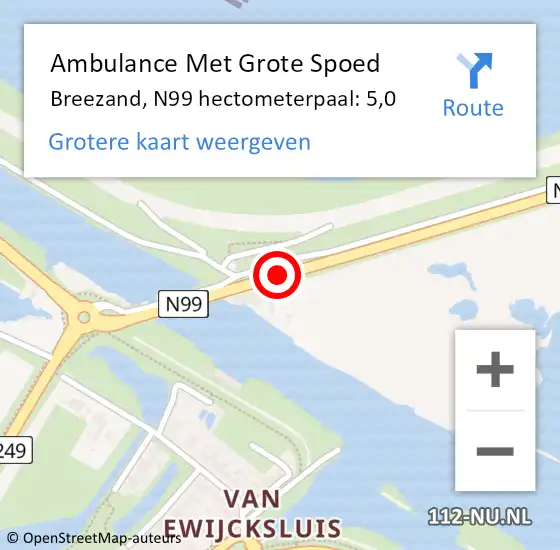 Locatie op kaart van de 112 melding: Ambulance Met Grote Spoed Naar Breezand, N99 hectometerpaal: 4,4 op 14 maart 2018 09:05