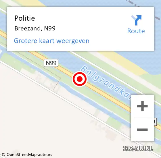 Locatie op kaart van de 112 melding: Politie Breezand, N99 op 14 maart 2018 09:06