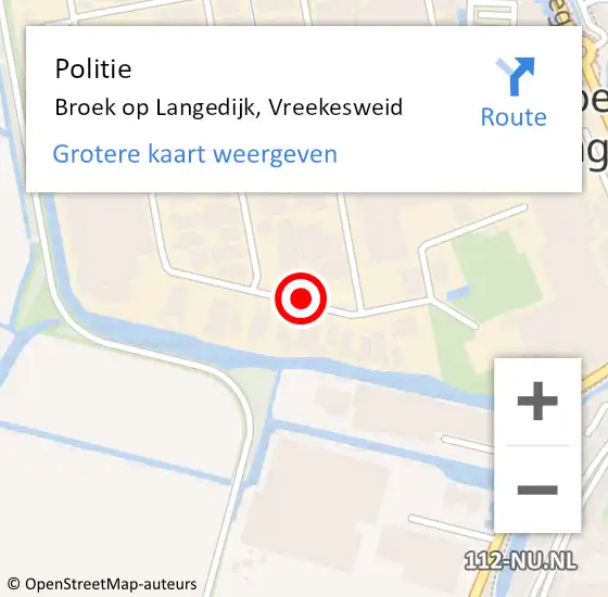 Locatie op kaart van de 112 melding: Politie Broek op Langedijk, Vreekesweid op 14 maart 2018 10:47