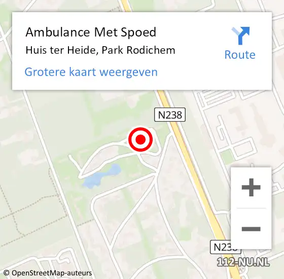 Locatie op kaart van de 112 melding: Ambulance Met Spoed Naar Huis ter Heide, Park Rodichem op 14 maart 2018 18:59