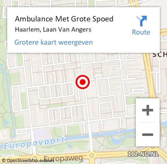 Locatie op kaart van de 112 melding: Ambulance Met Grote Spoed Naar Haarlem, Laan Van Angers op 15 maart 2018 11:27