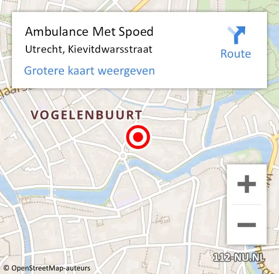 Locatie op kaart van de 112 melding: Ambulance Met Spoed Naar Utrecht, Kievitdwarsstraat op 15 maart 2018 11:37