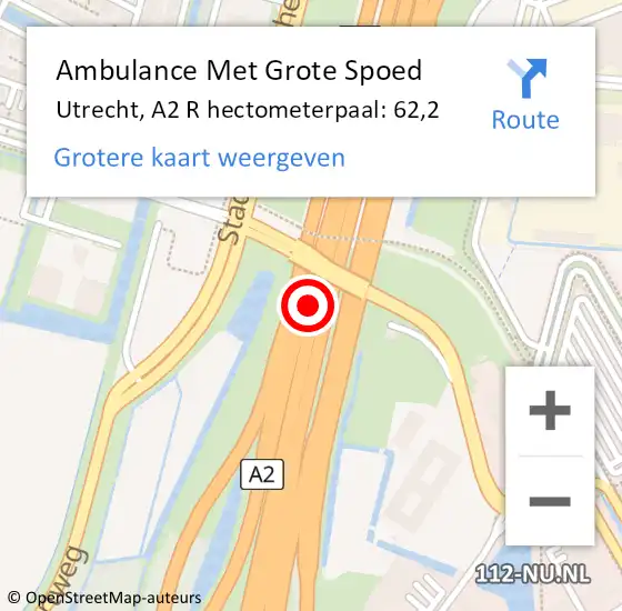 Locatie op kaart van de 112 melding: Ambulance Met Grote Spoed Naar Utrecht, A2 R hectometerpaal: 60,0 op 15 maart 2018 12:48