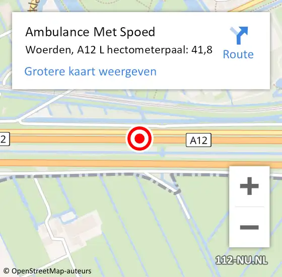 Locatie op kaart van de 112 melding: Ambulance Met Spoed Naar Woerden, A12 L hectometerpaal: 41,8 op 15 maart 2018 14:14