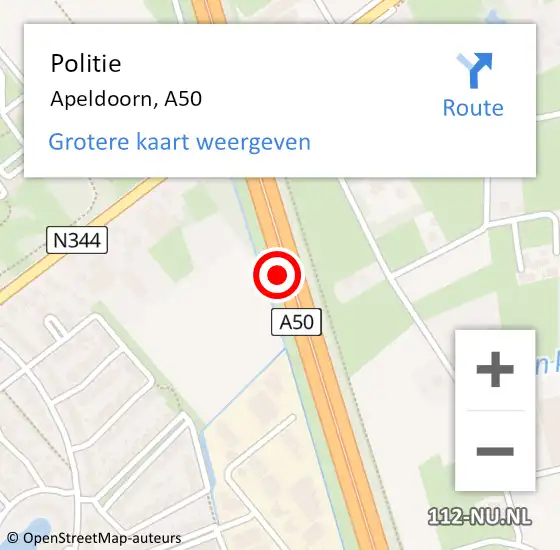 Locatie op kaart van de 112 melding: Politie Apeldoorn, A50 op 15 maart 2018 16:09