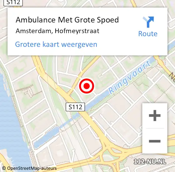 Locatie op kaart van de 112 melding: Ambulance Met Grote Spoed Naar Amsterdam, Hofmeyrstraat op 16 maart 2018 01:41