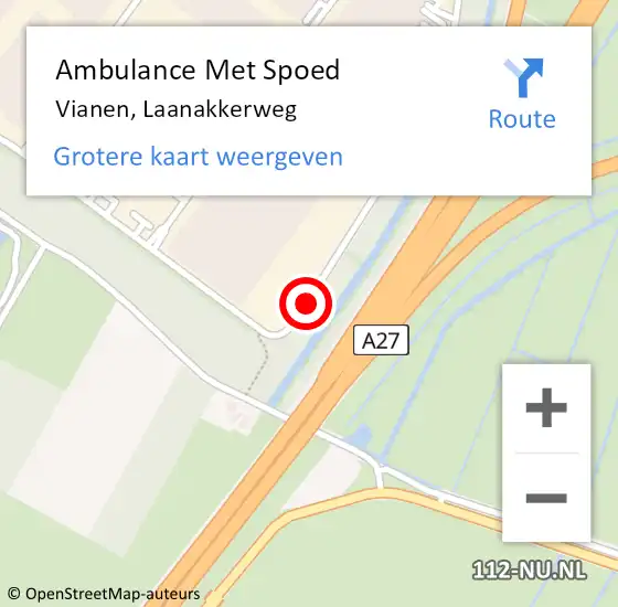 Locatie op kaart van de 112 melding: Ambulance Met Spoed Naar Vianen, Laanakkerweg op 16 maart 2018 07:11